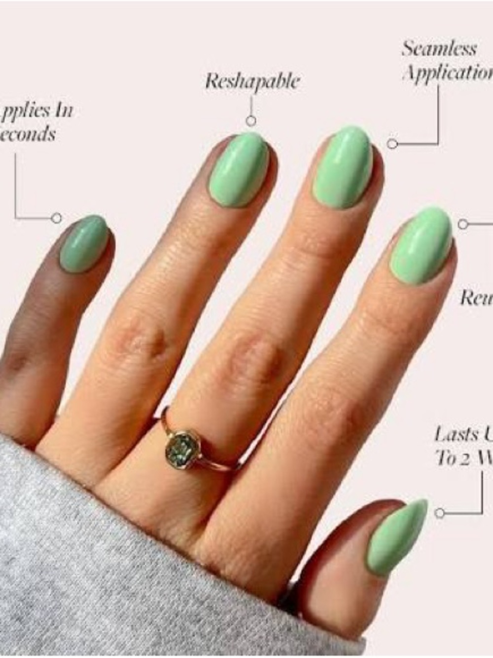 Glamnetics Mint Green Press-On Nail Set for Women - Ready-to-Wear